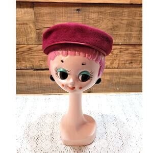 Vintage Phipps 1940's 1950's Red Velour Wool Fashion Pillbox Hat